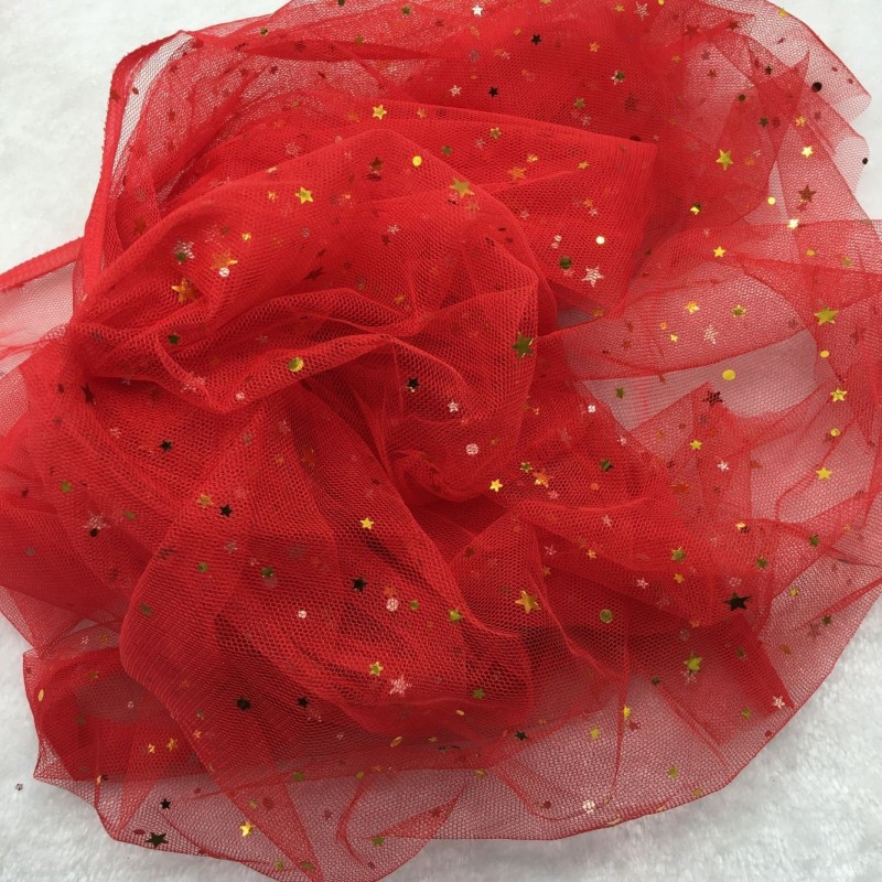 150cm*1m  Loose cut tulle gauze mesh star sequin mesh five-pointed star hot stamping fabric  Hot stamping sequined fabric  HX0047