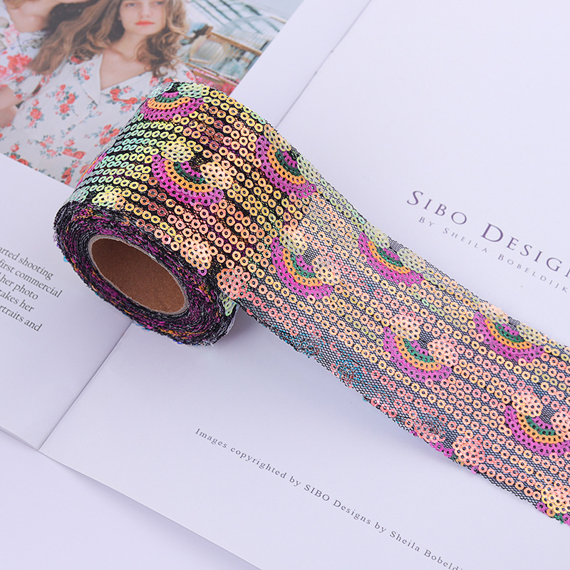 6cm*5m   Rainbow mesh sequin embroidery  DIY bow accessories accessories ribbon   Embroidered sequin mesh roll   A003