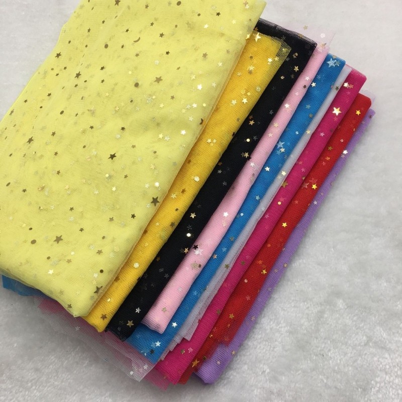 150cm*1m  Loose cut tulle gauze mesh star sequin mesh five-pointed star hot stamping fabric  Hot stamping sequined fabric  HX0047