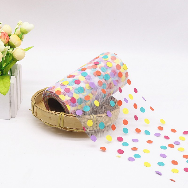 15cm*10yards Screen offset printing colorful polka dot tulle fabric DIY hair accessories shoes clothing accessories HX912