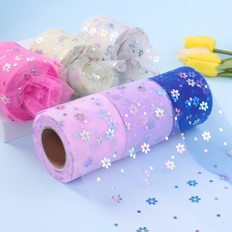 6cm/15cm*25 yards  Colorful plum blossoms mesh roll DIY headwear, children tutu skirt decoration  H023