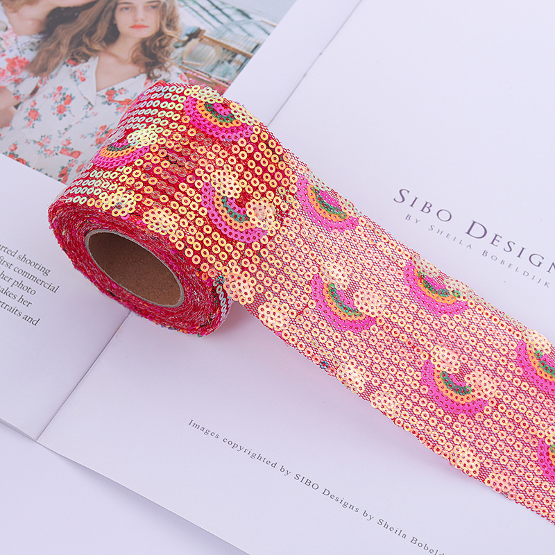 6cm*5m   Rainbow mesh sequin embroidery  DIY bow accessories accessories ribbon   Embroidered sequin mesh roll   A003