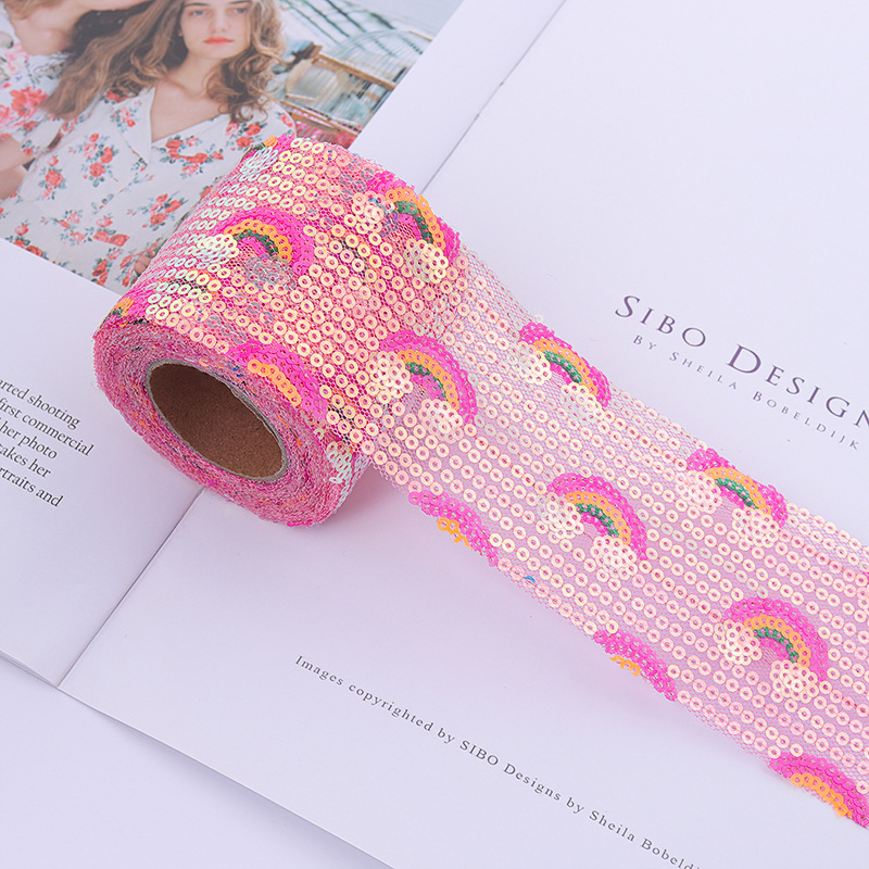 6cm*5m   Rainbow mesh sequin embroidery  DIY bow accessories accessories ribbon   Embroidered sequin mesh roll   A003