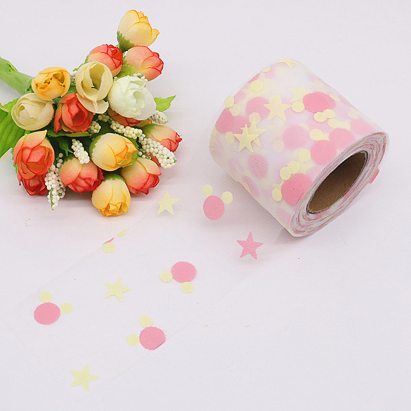 6cm*25yards  Offset Tulle Fabric Mesh Roll  Offset five-pointed star,Easy to fold,diy  decoration wedding   HX096
