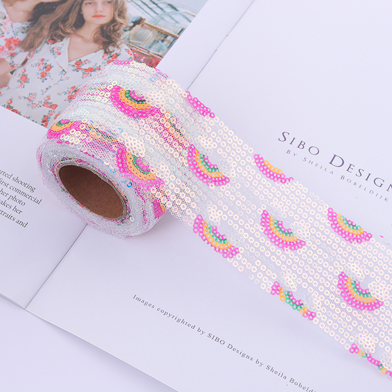 6cm*5m   Rainbow mesh sequin embroidery  DIY bow accessories accessories ribbon   Embroidered sequin mesh roll   A003