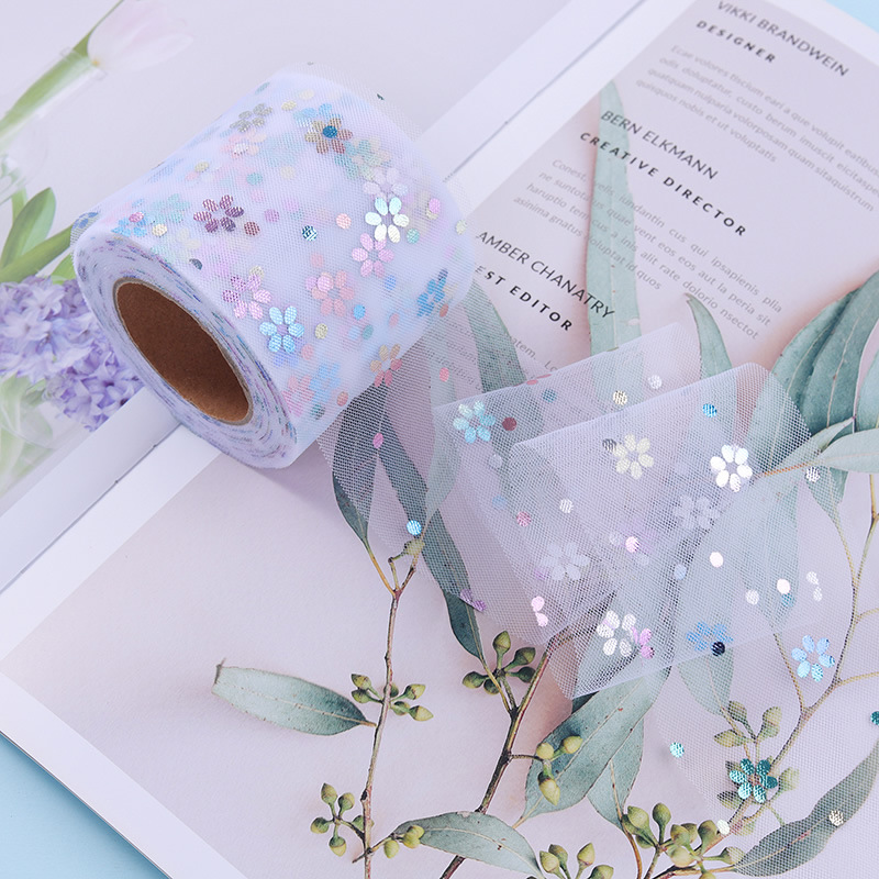 6cm/15cm*25 yards  Colorful plum blossoms mesh roll DIY headwear, children tutu skirt decoration  H023