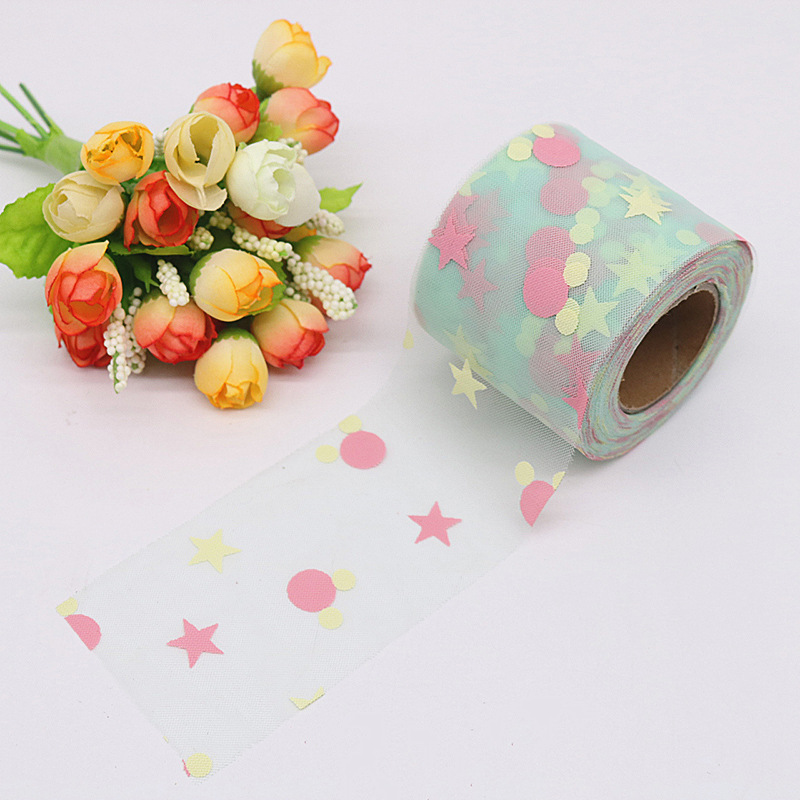 6cm*25yards  Offset Tulle Fabric Mesh Roll  Offset five-pointed star,Easy to fold,diy  decoration wedding   HX096