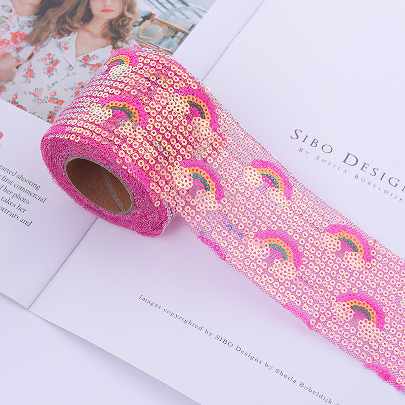 6cm*5m   Rainbow mesh sequin embroidery  DIY bow accessories accessories ribbon   Embroidered sequin mesh roll   A003