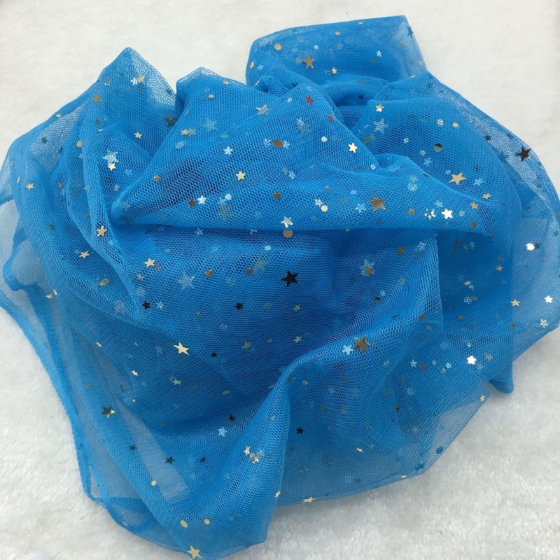 150cm*1m  Loose cut tulle gauze mesh star sequin mesh five-pointed star hot stamping fabric  Hot stamping sequined fabric  HX0047