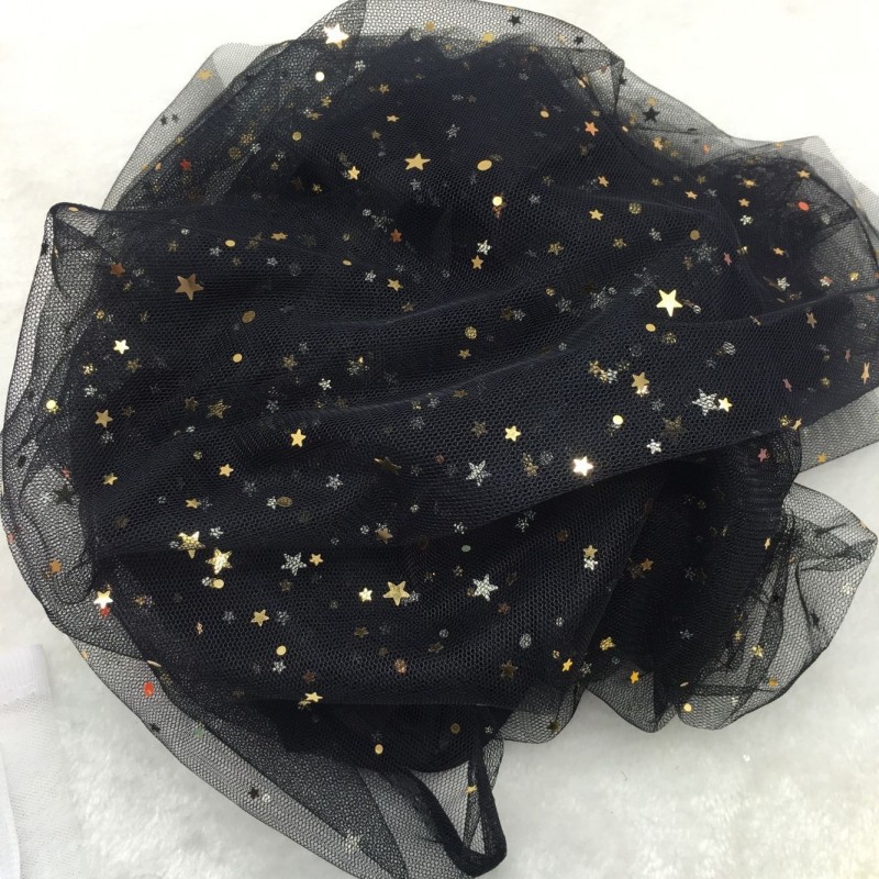 150cm*1m  Loose cut tulle gauze mesh star sequin mesh five-pointed star hot stamping fabric  Hot stamping sequined fabric  HX0047