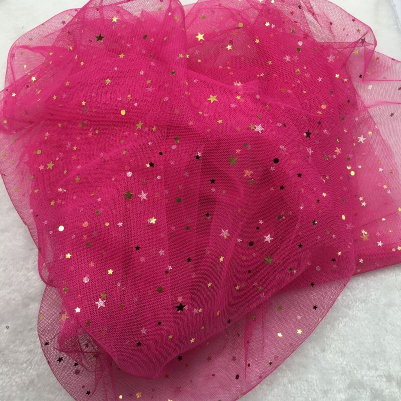 150cm*1m  Loose cut tulle gauze mesh star sequin mesh five-pointed star hot stamping fabric  Hot stamping sequined fabric  HX0047