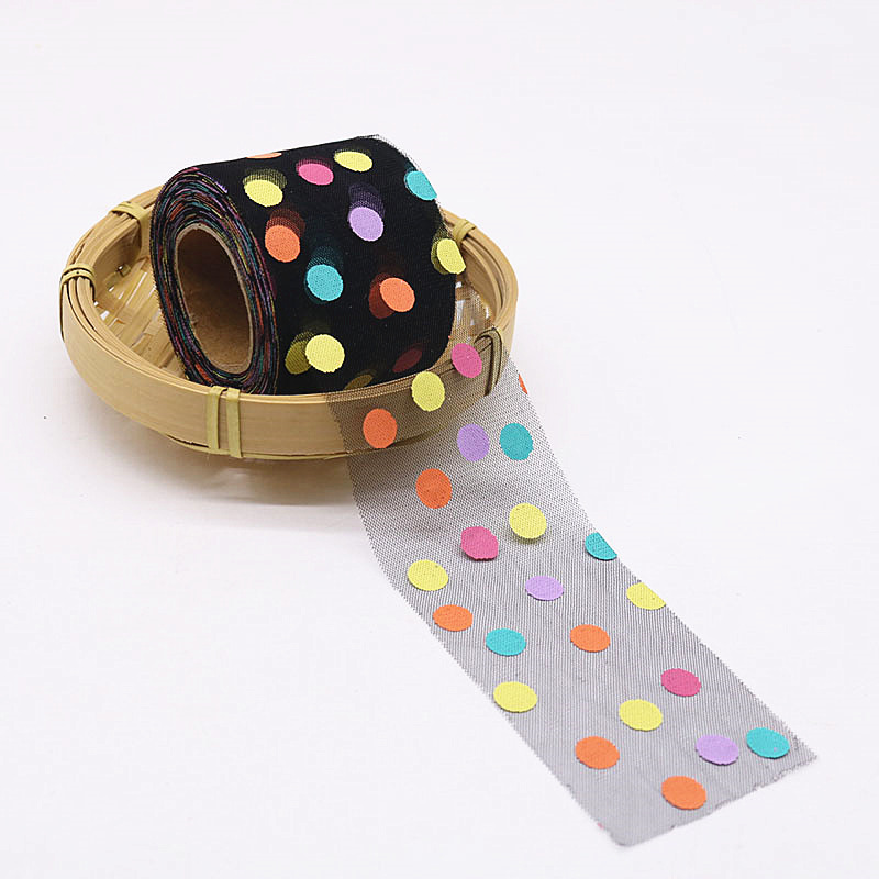 6cm*20yards  Screen offset printing colorful polka dot tulle fabric DIY hair accessories shoes clothing accessories   HX912