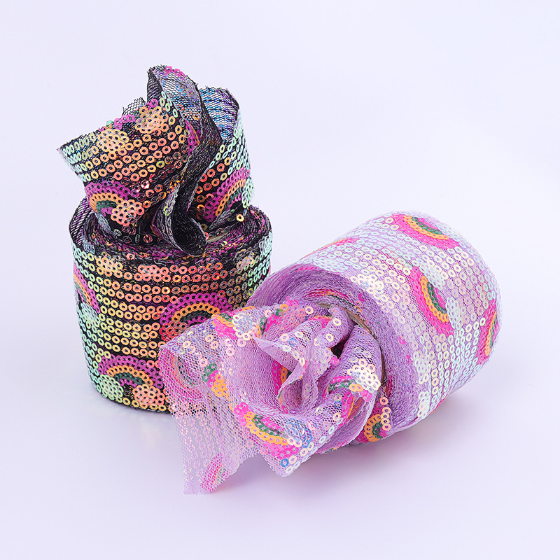 6cm*5m   Rainbow mesh sequin embroidery  DIY bow accessories accessories ribbon   Embroidered sequin mesh roll   A003