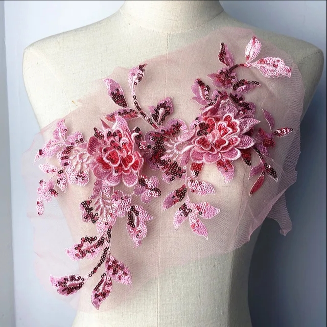 1 PCS CHICKNIT 34*21cm purple 3D costume wedding new sequin embroidery lace gown applique clothes diy gown clothing accessories ZA77