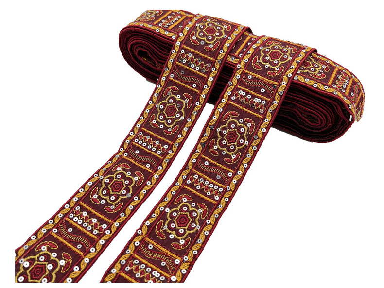 4.5cm Ethnic Bead Embroidery Jacquard Ribbon Garment Accessories Sequin Embroidery Ribbon Curtain Clothing Decoration ZB030