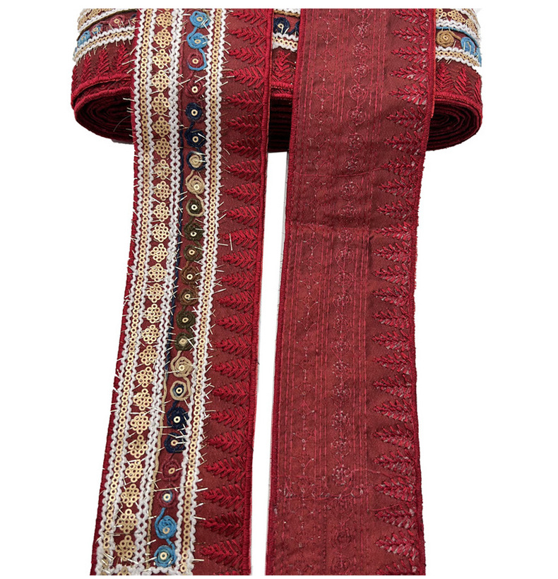 6.5cm silver thread gold sequins embroidered bar code Ethnic minorities vintage fabric with curtain lace accessories ZB031