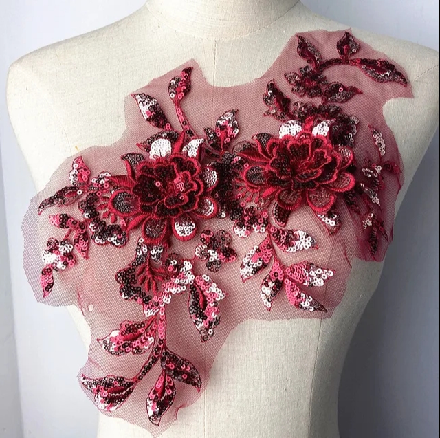 1 PCS CHICKNIT 34*21cm purple 3D costume wedding new sequin embroidery lace gown applique clothes diy gown clothing accessories ZA77