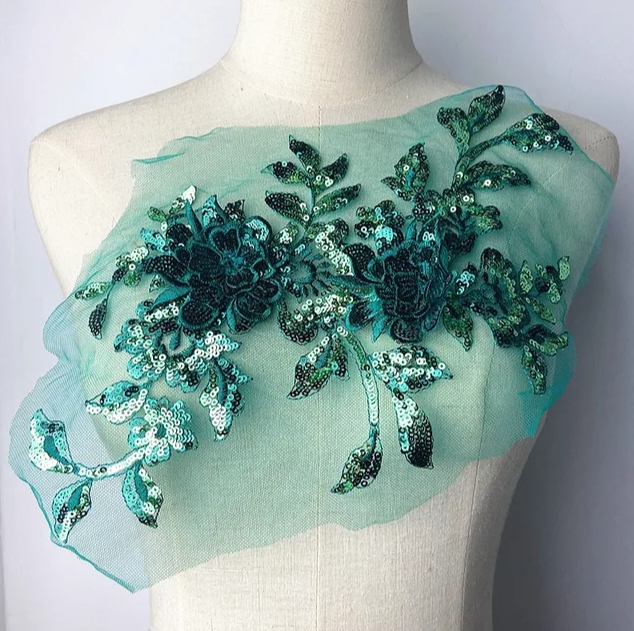 1 PCS CHICKNIT 34*21cm purple 3D costume wedding new sequin embroidery lace gown applique clothes diy gown clothing accessories ZA77