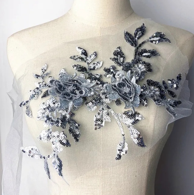 1 PCS CHICKNIT 34*21cm purple 3D costume wedding new sequin embroidery lace gown applique clothes diy gown clothing accessories ZA77