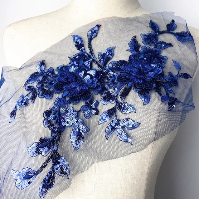 1 PCS CHICKNIT 34*21cm purple 3D costume wedding new sequin embroidery lace gown applique clothes diy gown clothing accessories ZA77