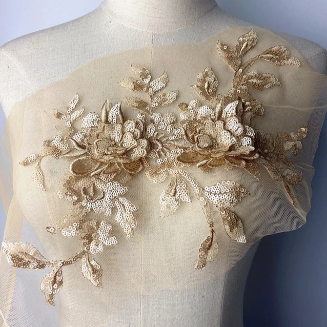 1 PCS CHICKNIT 34*21cm purple 3D costume wedding new sequin embroidery lace gown applique clothes diy gown clothing accessories ZA77