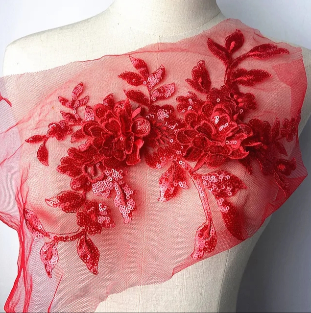 1 PCS CHICKNIT 34*21cm purple 3D costume wedding new sequin embroidery lace gown applique clothes diy gown clothing accessories ZA77