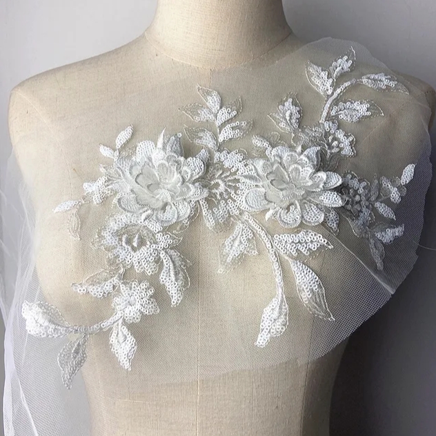 1 PCS CHICKNIT 34*21cm purple 3D costume wedding new sequin embroidery lace gown applique clothes diy gown clothing accessories ZA77