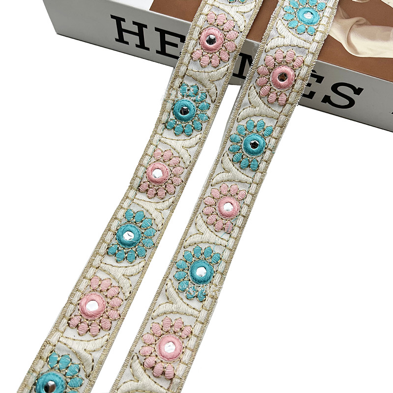 3cm Retro dai national style sequins embroidered gold strand rope ribbon, performance dress belt decoration ethnic lace ZB032