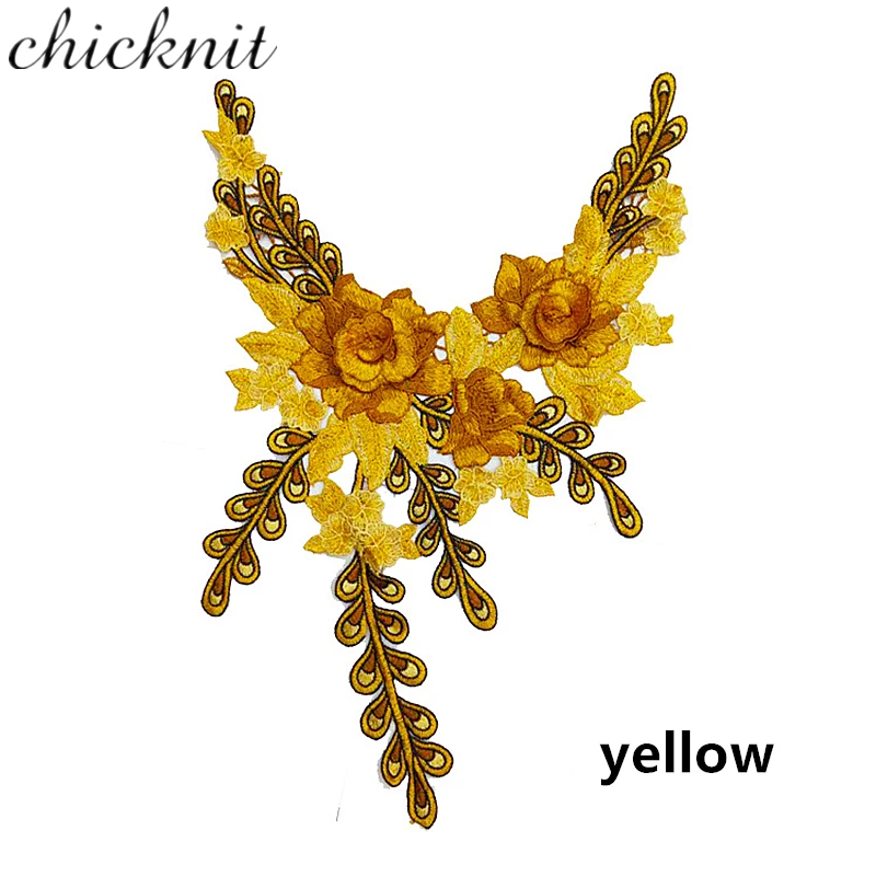 CHICKNIT 1pcs fashion Embroidered venise lace collar yellow red green black clothing Accessories CC05
