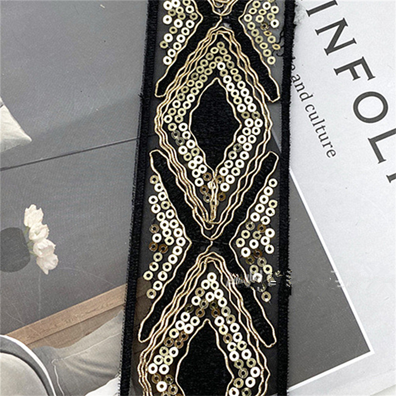 5cm Sequins embroidered bar code gold and silver thread lace Garment Accessory Sewing Material Dress Embellished With Webbing Mesh Sequins Embroidered Lace ZB033