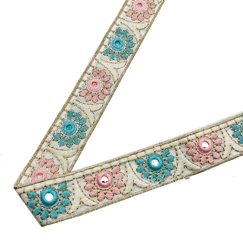 3cm Retro dai national style sequins embroidered gold strand rope ribbon, performance dress belt decoration ethnic lace ZB032