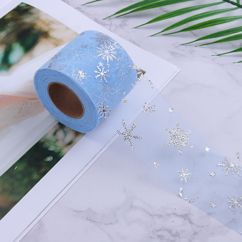 13cm*5yards  Christmas decoration snowflake mesh ribbon  ,diy handmade children hairpin doll skirt material  W002