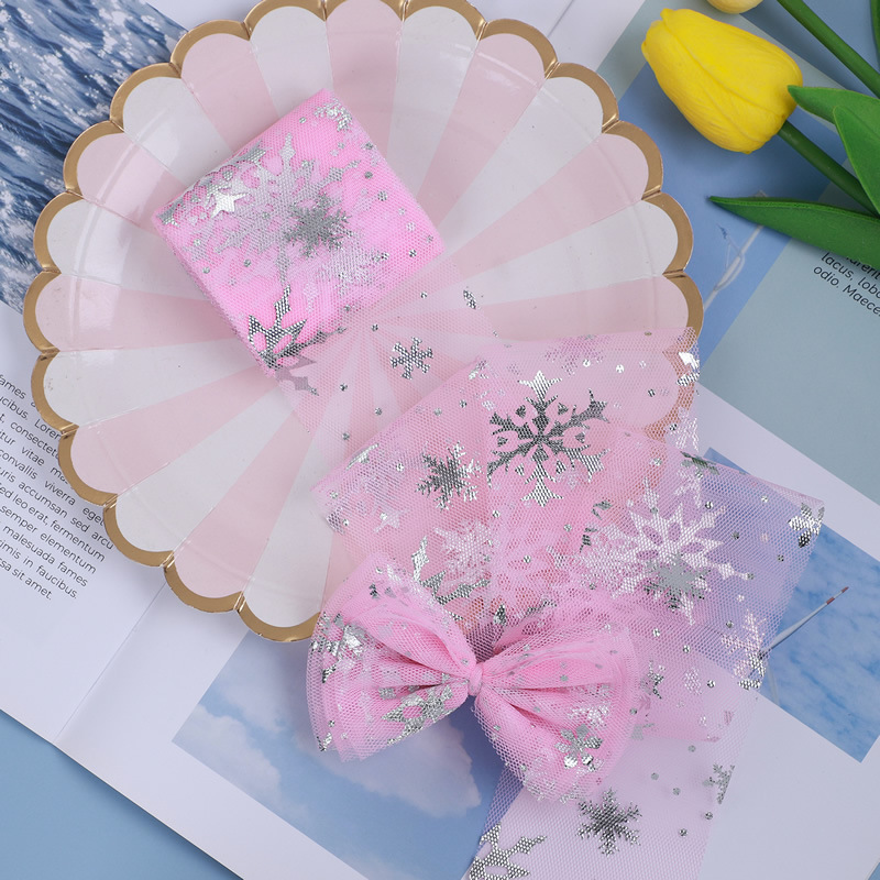 13cm*5yards  Christmas decoration snowflake mesh ribbon  ,diy handmade children hairpin doll skirt material  W002