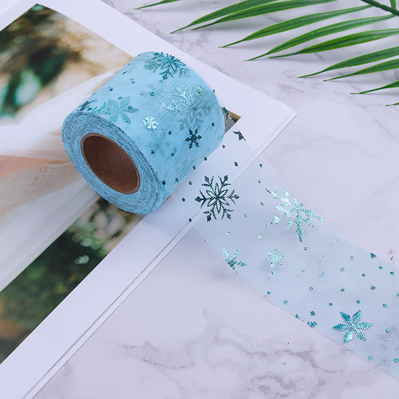 13cm*5yards  Christmas decoration snowflake mesh ribbon  ,diy handmade children hairpin doll skirt material  W002