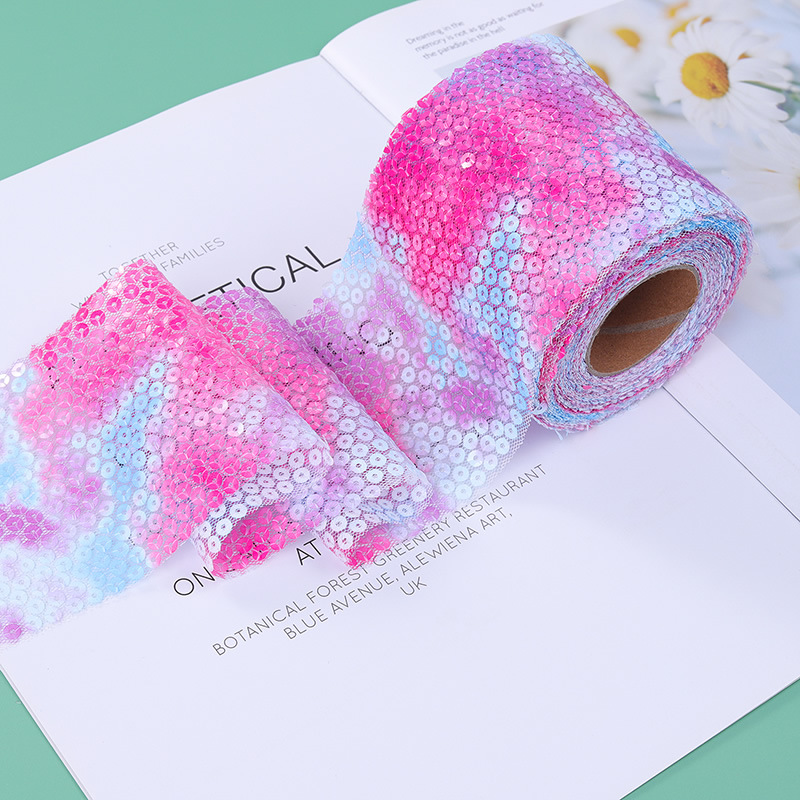 6cm*10yards   Rainbow gradient mesh sequin embroidery,Gradient sequin mesh roll accessories webbing  H001-1
