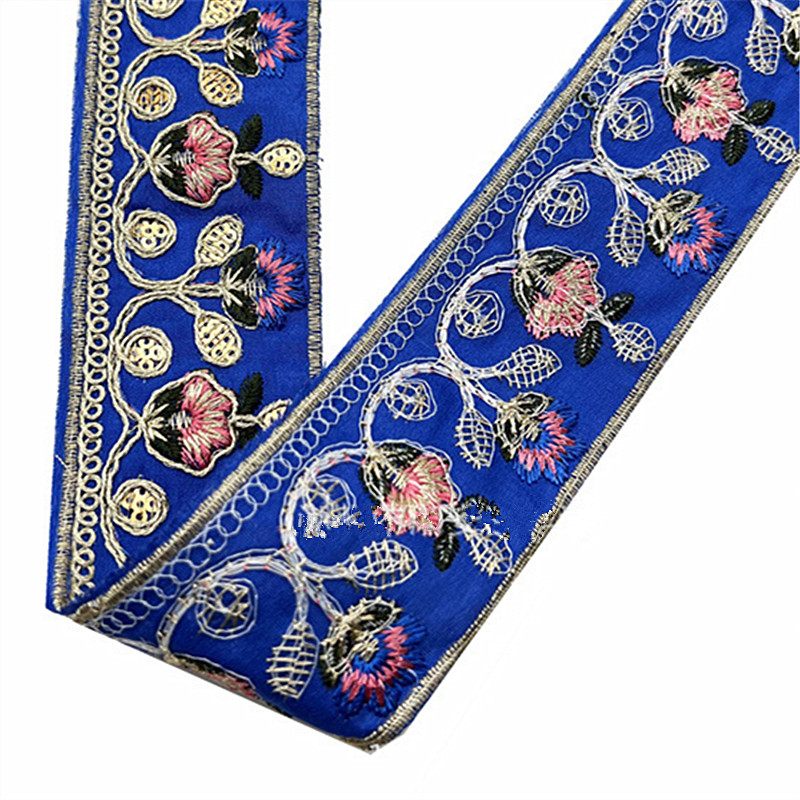 5CM Ethnic style gold thread embroidery lace trimming Collar sequin webbing Retro clothing accessories ZB036