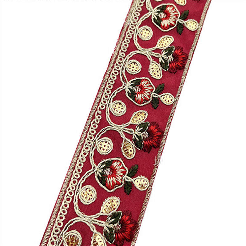 5CM Ethnic style gold thread embroidery lace trimming Collar sequin webbing Retro clothing accessories ZB036