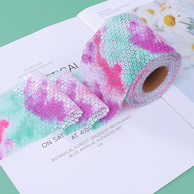 6cm*10yards   Rainbow gradient mesh sequin embroidery,Gradient sequin mesh roll accessories webbing  H001-1