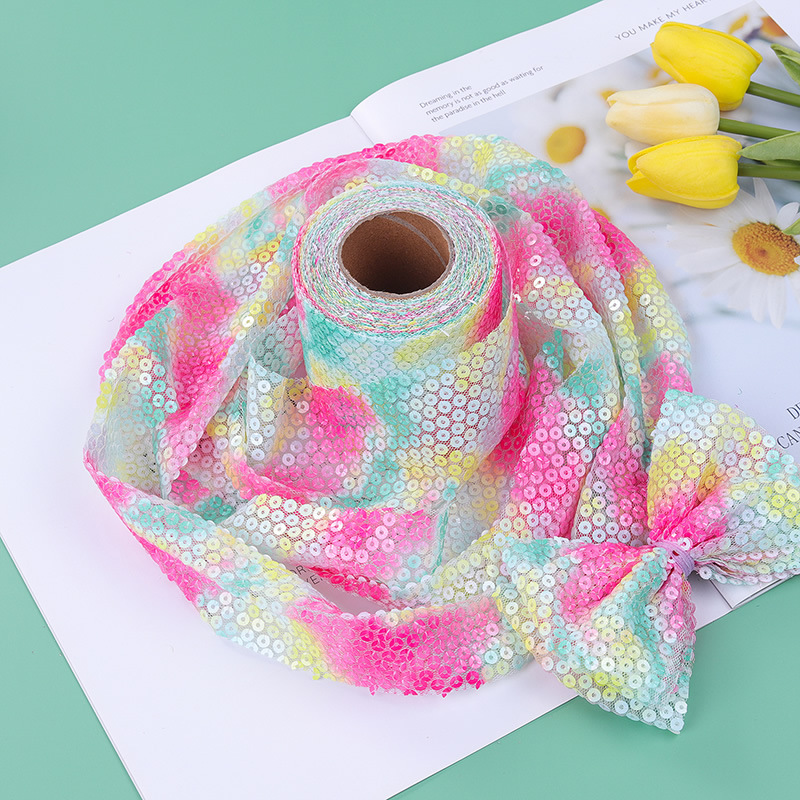 6cm*10yards   Rainbow gradient mesh sequin embroidery,Gradient sequin mesh roll accessories webbing  H001-1