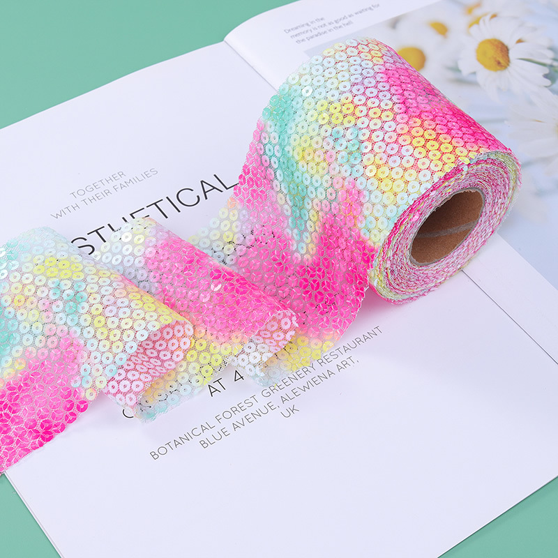 6cm*10yards   Rainbow gradient mesh sequin embroidery,Gradient sequin mesh roll accessories webbing  H001-1