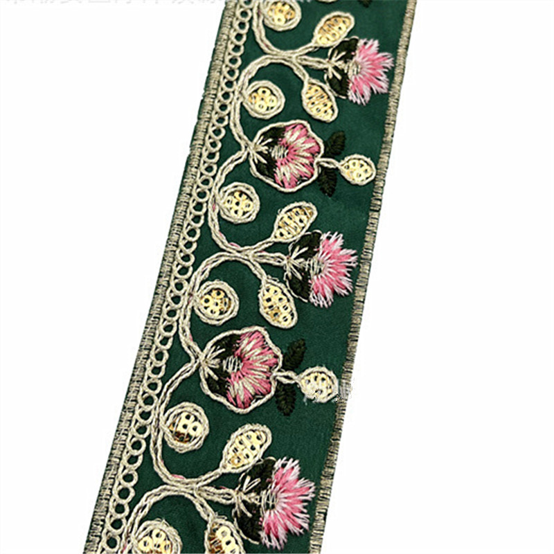 5CM Ethnic style gold thread embroidery lace trimming Collar sequin webbing Retro clothing accessories ZB036
