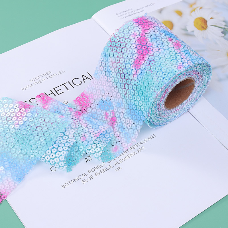 6cm*10yards   Rainbow gradient mesh sequin embroidery,Gradient sequin mesh roll accessories webbing  H001-1