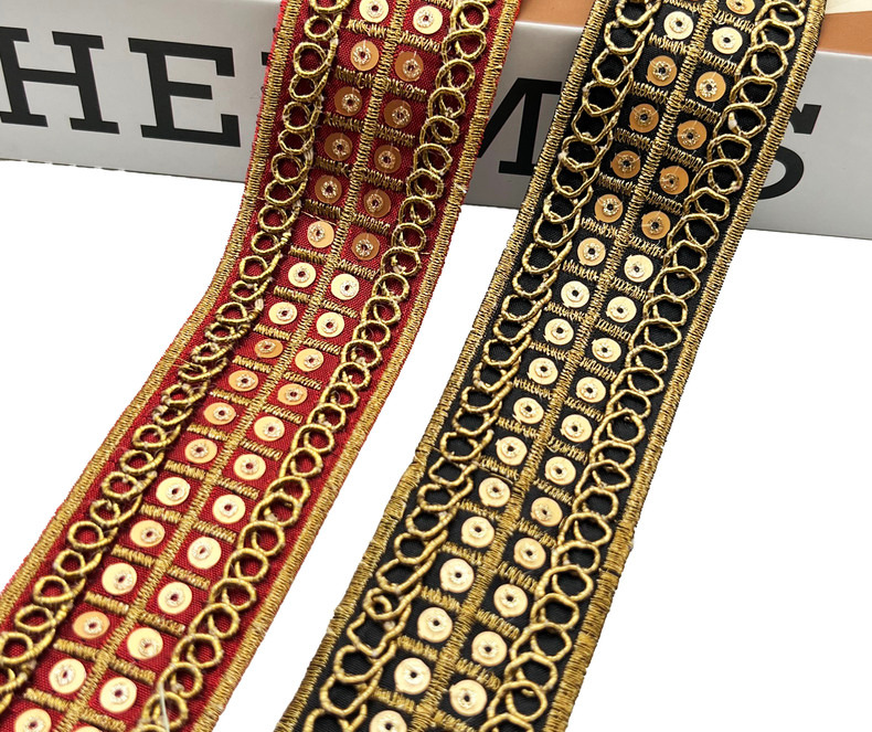 3.5cm double-sided gold strand embroidered ribbon Retro national curtain lace clothing accessories ZB040