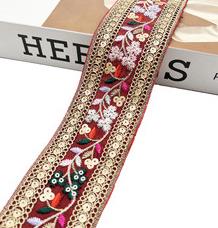 5.5cm width Laminate embroidery gold thread ethnic lace accessories  Embroidery Fabric Sewing Textile Webbing Sequined Flower Lace Ribbon For Dress ZB038