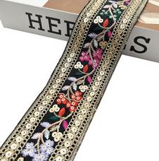 5.5cm width Laminate embroidery gold thread ethnic lace accessories  Embroidery Fabric Sewing Textile Webbing Sequined Flower Lace Ribbon For Dress ZB038