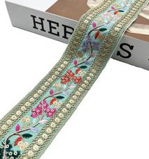 5.5cm width Laminate embroidery gold thread ethnic lace accessories  Embroidery Fabric Sewing Textile Webbing Sequined Flower Lace Ribbon For Dress ZB038