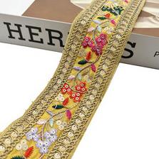 5.5cm width Laminate embroidery gold thread ethnic lace accessories  Embroidery Fabric Sewing Textile Webbing Sequined Flower Lace Ribbon For Dress ZB038