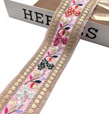 5.5cm width Laminate embroidery gold thread ethnic lace accessories  Embroidery Fabric Sewing Textile Webbing Sequined Flower Lace Ribbon For Dress ZB038