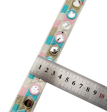 Retro dai national style sequins embroidered gold strand rope ribbon, performance dress belt decoration ethnic lace ZB044