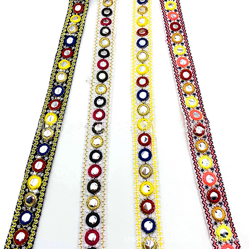 2cm width Mirror Jacquard Embroidered Lace Trim Ribbon Mirror Ethnic  Lace Vintage Embroidery Sewing Lace Ribbon Trim For Diy Dress ZB046